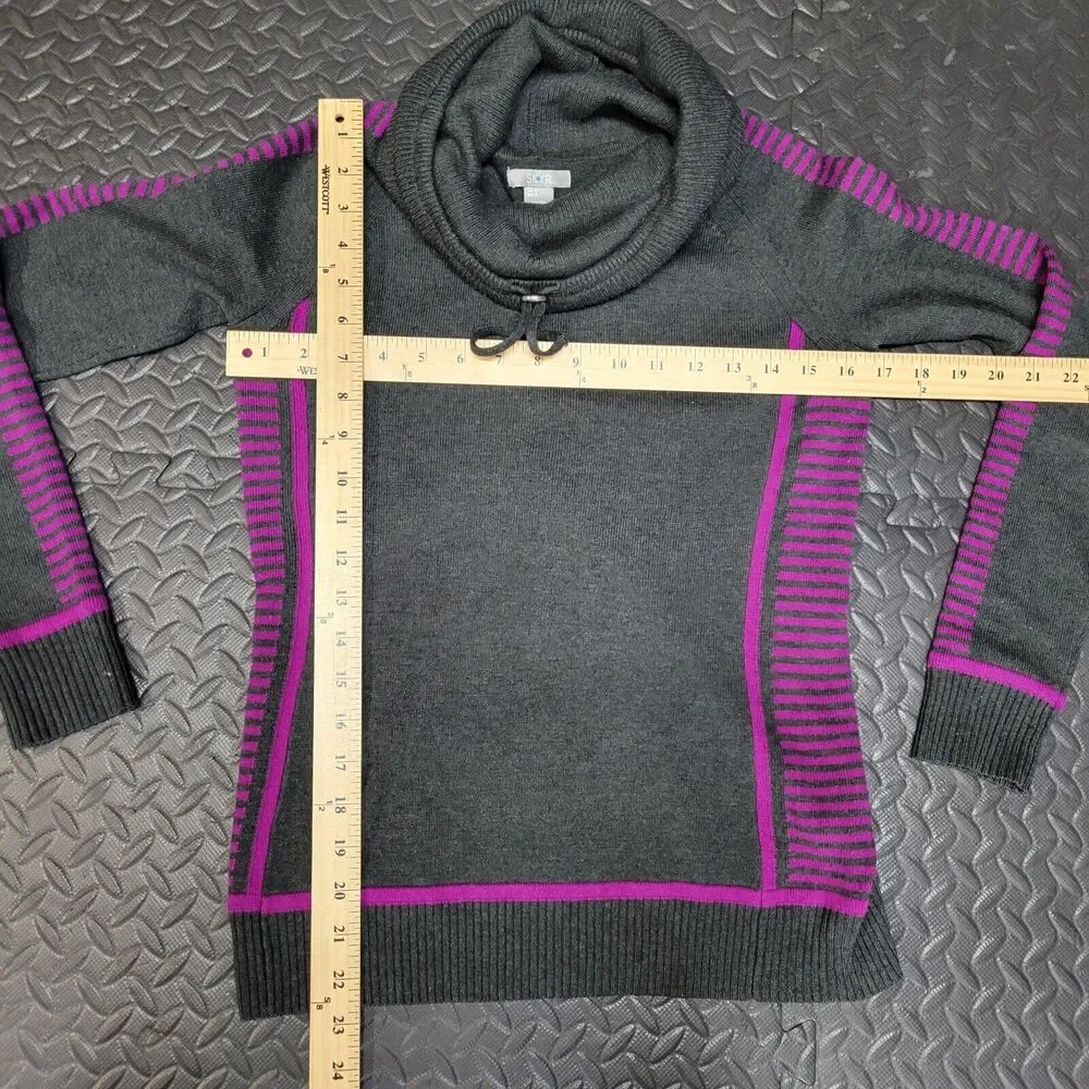 Skyr Women's Merino Wool Blend Funnel Neck Sweater Size Small Gray Purple‎